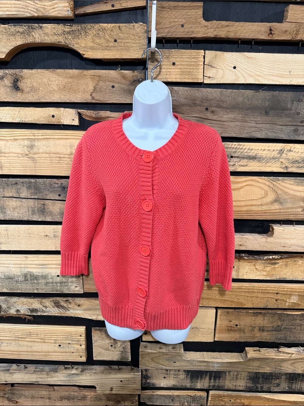 L.L. Bean Knit Textured Chunky 3/4
Sleeve Button Front Sweater Cardigan M